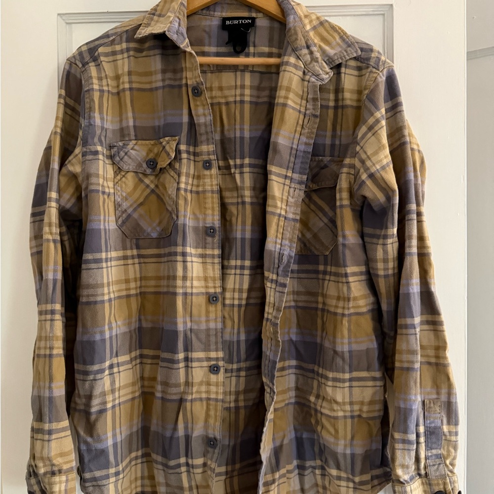 Burton Plaid Button-Up Shirt Jacket in Mustard & Gray
